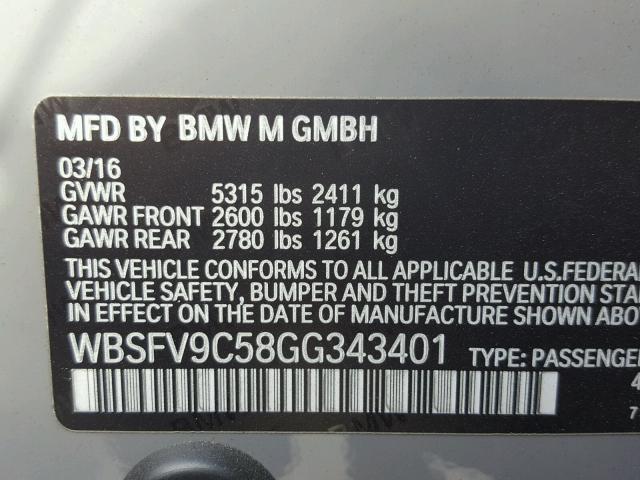 WBSFV9C58GG343401 - 2016 BMW M5 GRAY photo 10