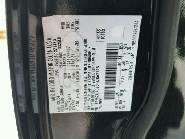 1FMZU73E04UB62118 - 2004 FORD EXPLORER X BLACK photo 10