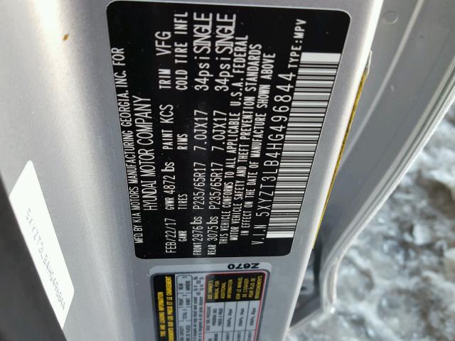 5XYZT3LB4HG496844 - 2017 HYUNDAI SANTA FE S 银色 照片 10