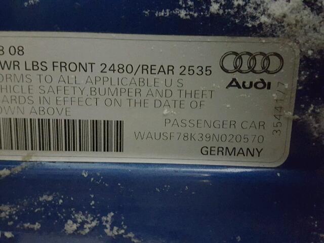 WAUSF78K39N020570 - 2009 AUDI A4 PREMIUM BLUE photo 10