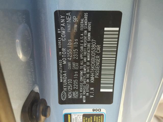 KMHHT6KD6BU053807 - 2011 HYUNDAI GENESIS CO BLUE photo 10