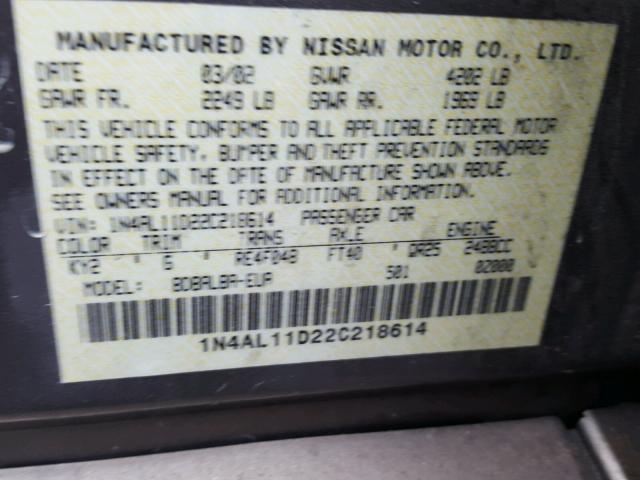 1N4AL11D22C218614 - 2002 NISSAN ALTIMA BAS BROWN photo 10