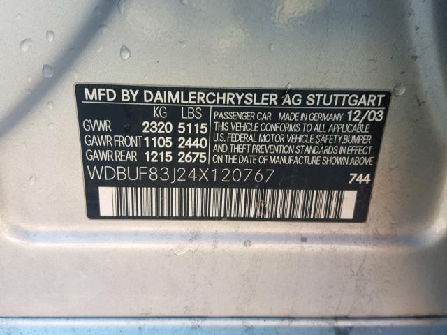 WDBUF83J24X120767 - 2004 MERCEDES-BENZ E 500 4MAT SILVER photo 10