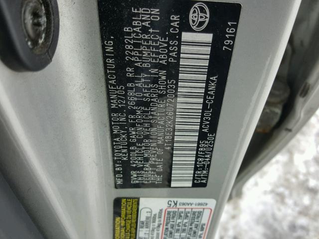 4T1BE32K26U720035 - 2006 TOYOTA CAMRY LE SILVER photo 10