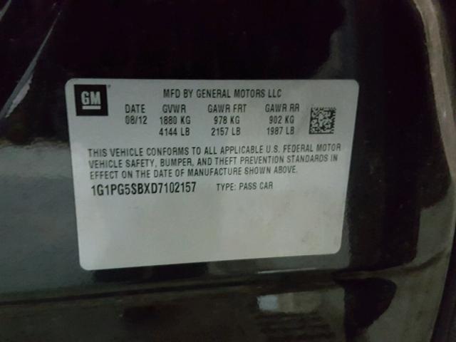 1G1PG5SBXD7102157 - 2013 CHEVROLET CRUZE LTZ BLACK photo 10