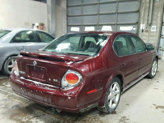 JN1DA31DX2T416725 - 2002 NISSAN MAXIMA GLE MAROON photo 4