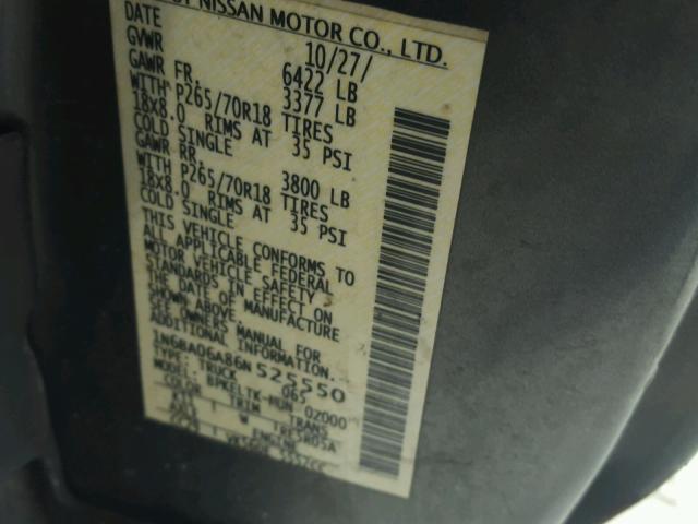 1N6BA06A86N525550 - 2006 NISSAN TITAN XE GRAY photo 10