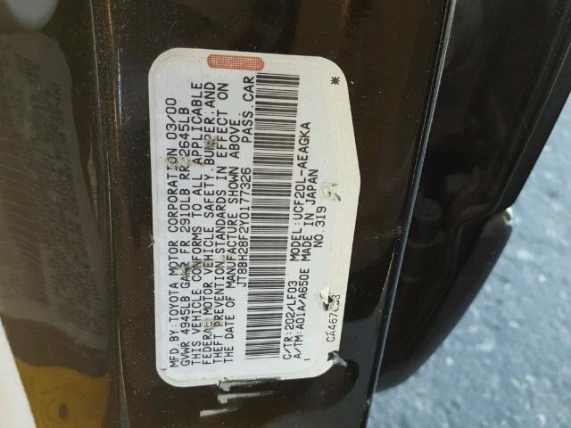 JT8BH28F2Y0177326 - 2000 LEXUS LS 400 BLACK photo 10