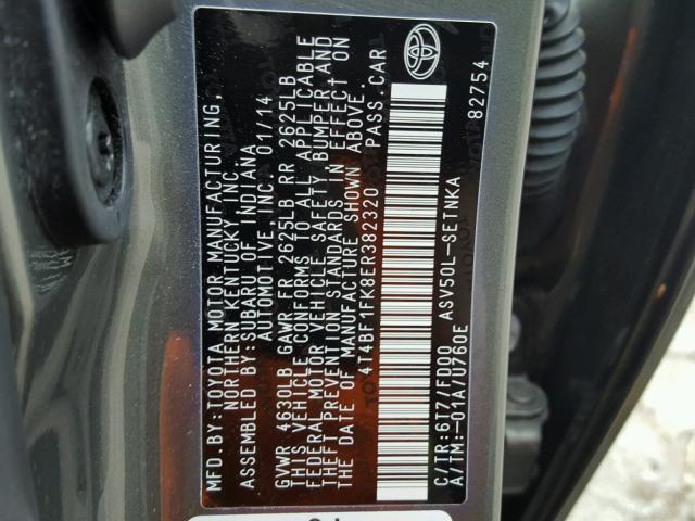 4T4BF1FK8ER382320 - 2014 TOYOTA CAMRY L GRAY photo 10