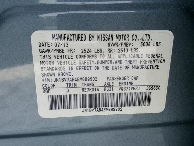 JN1BV7AR4EM689902 - 2014 INFINITI Q50 BASE Azul foto 10