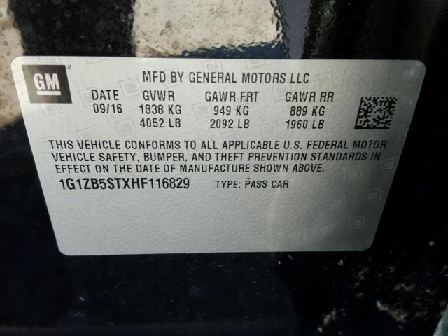 1G1ZB5STXHF116829 - 2017 CHEVROLET MALIBU LS BLACK photo 10