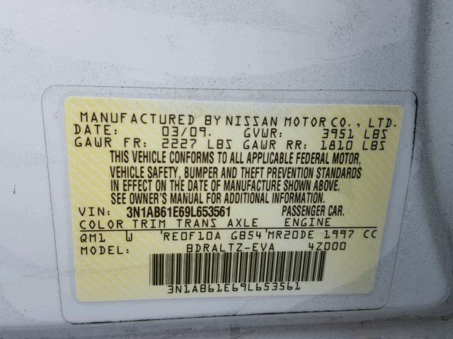 3N1AB61E69L653561 - 2009 NISSAN SENTRA 2.0 WHITE photo 10