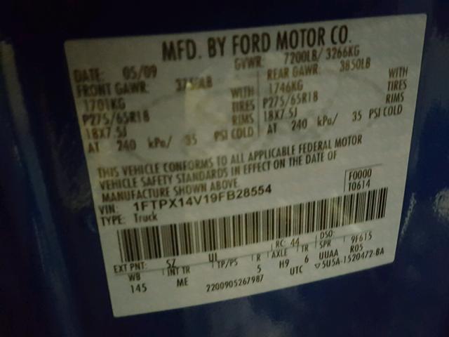 1FTPX14V19FB28554 - 2009 FORD F150 SUPER BLUE photo 10