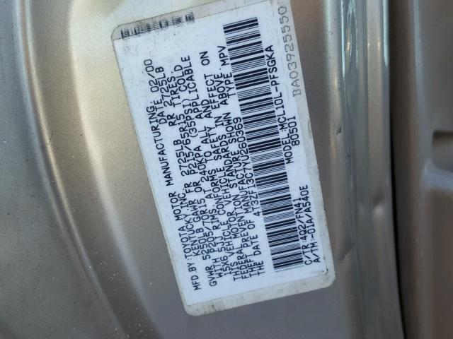 4T3ZF13C7YU260369 - 2000 TOYOTA SIENNA LE GOLD photo 10