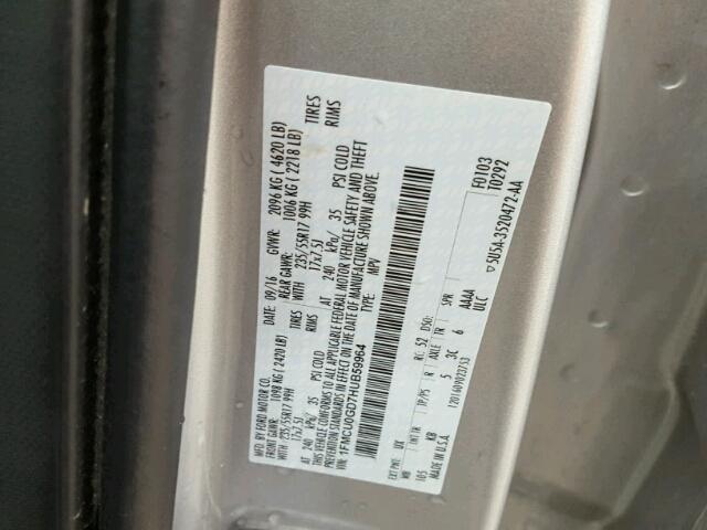 1FMCU0GD7HUB59964 - 2017 FORD ESCAPE SE 银色 照片 10