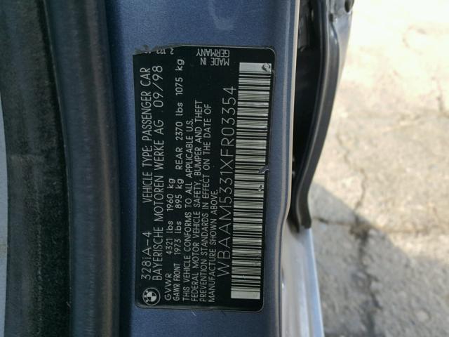 WBAAM5331XFR03354 - 1999 BMW 328I AUTOM BLUE photo 10