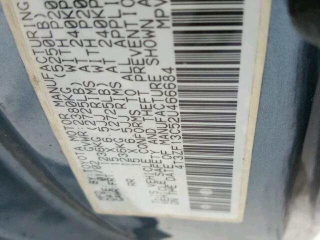 4T3ZF13C52U466684 - 2002 TOYOTA SIENNA LE BLUE photo 10