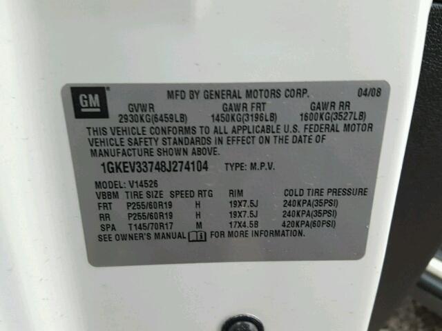 1GKEV33748J274104 - 2008 GMC ACADIA SLT Ağ foto 10
