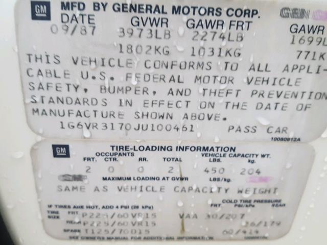 1G6VR3170JU100461 - 1988 CADILLAC ALLANTE WHITE photo 10