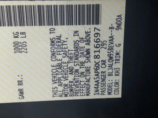 1N4AA5AP6DC816697 - 2013 NISSAN MAXIMA S Czarny zdjęcie 10