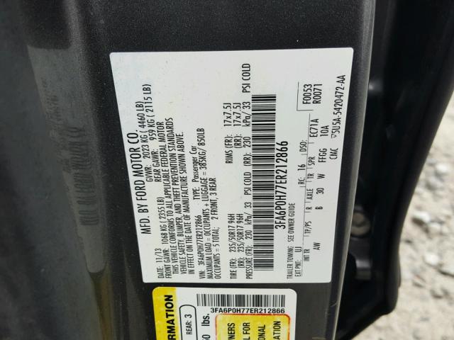 3FA6P0H77ER212866 - 2014 FORD FUSION SE GRAY photo 10