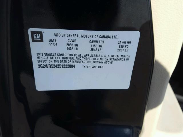 2G2WR524251222004 - 2005 PONTIAC GRAND PRIX BLACK photo 10