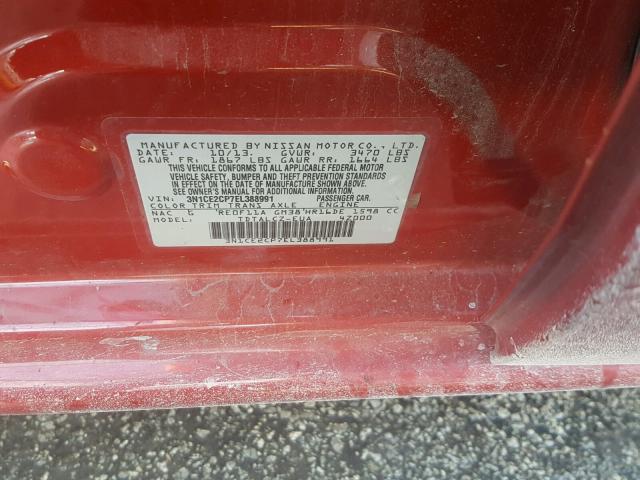 3N1CE2CP7EL388991 - 2014 NISSAN VERSA NOTE RED photo 10