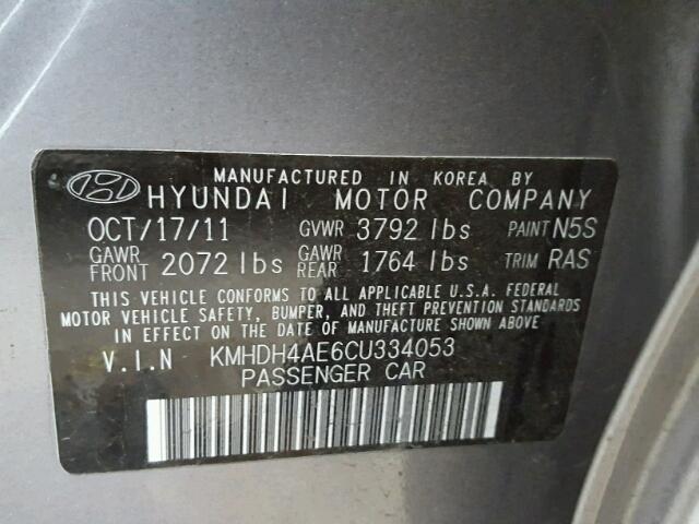 KMHDH4AE6CU334053 - 2012 HYUNDAI ELANTRA GL GRAY photo 10