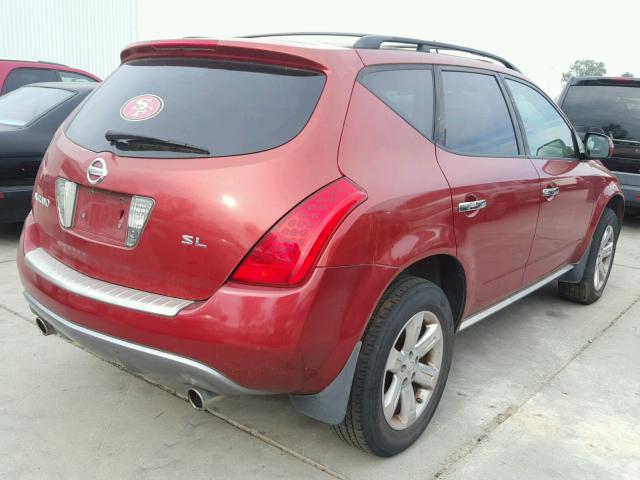 JN8AZ08T06W406279 - 2006 NISSAN MURANO SL RED photo 4