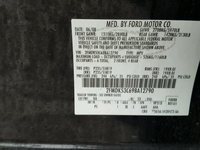 2FMDK53C69BA12790 - 2009 FORD FLEX LIMIT BLACK photo 10