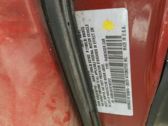 4S3BK4352W7302312 - 1998 SUBARU LEGACY L RED photo 10