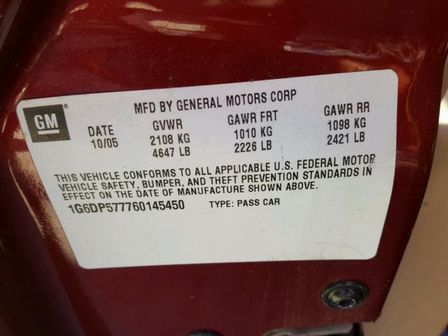 1G6DP577760145450 - 2006 CADILLAC CTS HI FEA RED photo 10