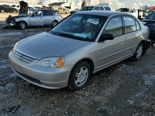 1HGES16592L002969 - 2002 HONDA CIVIC LX BEIGE photo 2