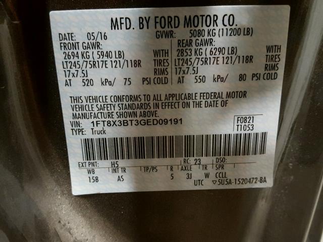 1FT8X3BT3GED09191 - 2016 FORD F350 SUPER BROWN photo 10