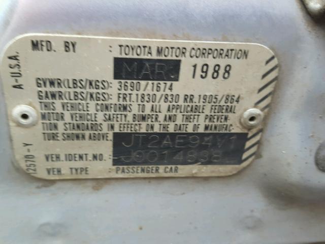 JT2AE94V1J0014838 - 1988 TOYOTA COROLLA DL BLUE photo 10