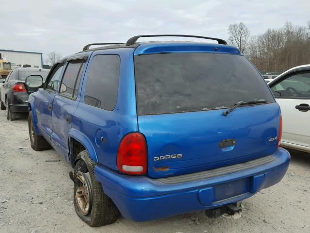 1B4HS28Y7WF185900 - 1998 DODGE DURANGO BLUE photo 3