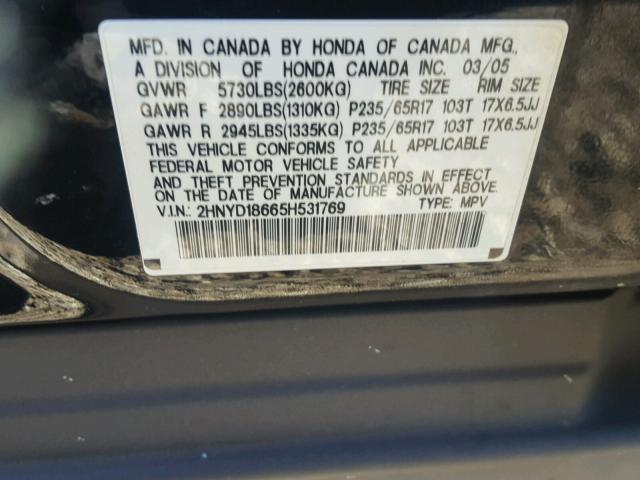 2HNYD18665H531769 - 2005 ACURA MDX TOURIN BLACK photo 10