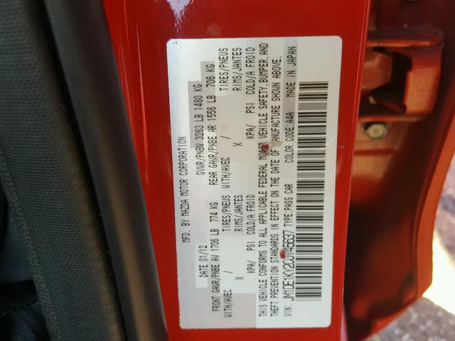 JM1DE1KY2C0145637 - 2012 MAZDA MAZDA2 RED photo 10