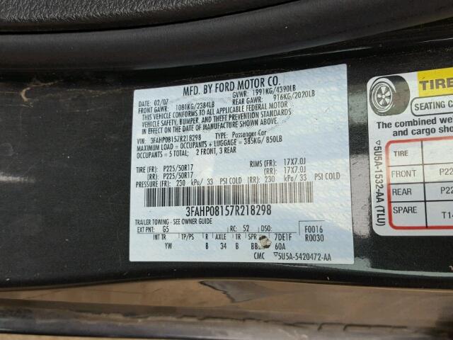 3FAHP08157R218298 - 2007 FORD FUSION SEL GRAY photo 10