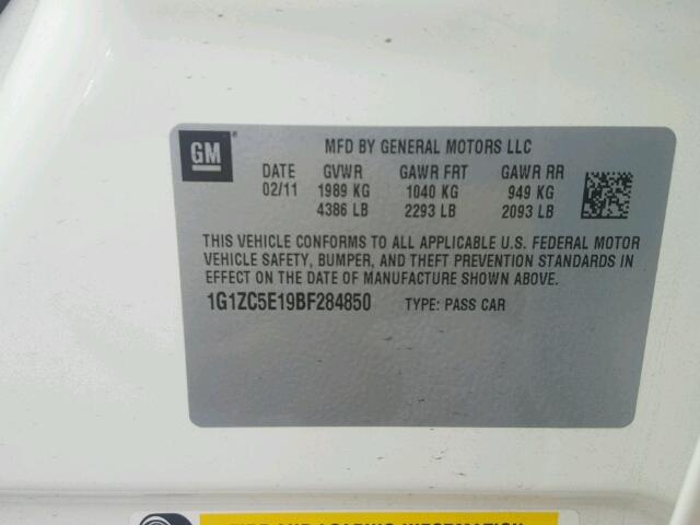 1G1ZC5E19BF284850 - 2011 CHEVROLET MALIBU 1LT 白色 照片 10