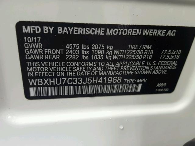 WBXHU7C33J5H41968 - 2018 BMW X1 SDRIVE2 Blanco foto 10