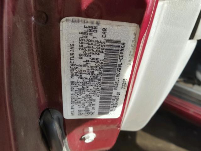 4T1BF22K0VU026661 - 1997 TOYOTA CAMRY CE RED photo 10