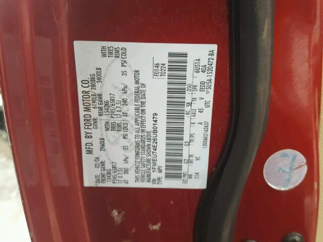 1FMEU74E26UB01479 - 2006 FORD EXPLORER E RED photo 10