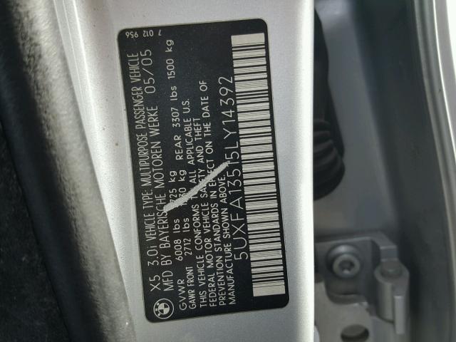 5UXFA13515LY14392 - 2005 BMW X5 3.0I SILVER photo 10