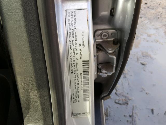 WAUVT64B02N048970 - 2002 AUDI A6 3.0 AVA SILVER photo 10