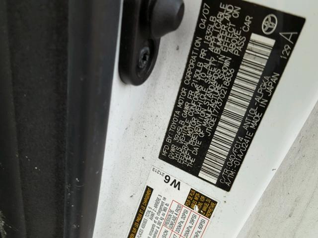 JTKDE177370218836 - 2007 TOYOTA SCION TC 白色 照片 10