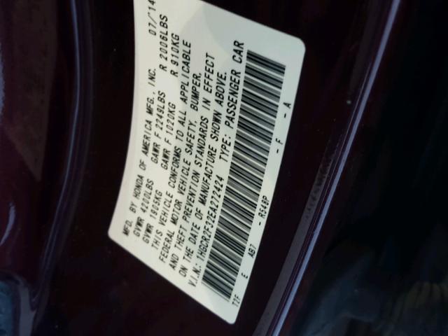 1HGCR2F32EA272424 - 2014 HONDA ACCORD LX MAROON photo 10