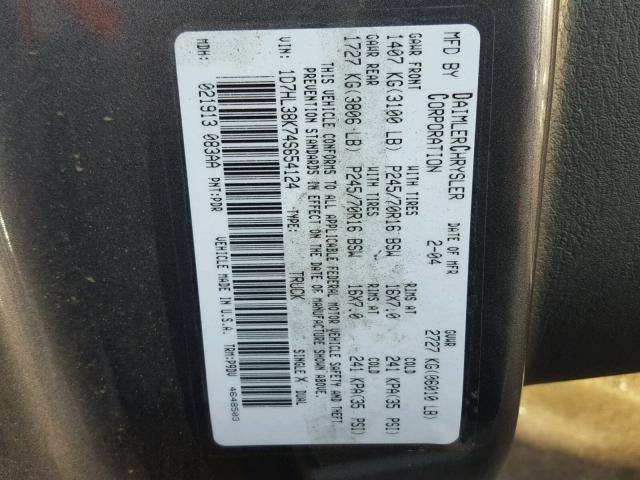 1D7HL38K74S654124 - 2004 DODGE DAKOTA QUA GRAY photo 10