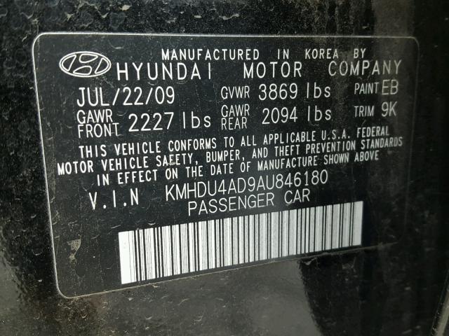 KMHDU4AD9AU846180 - 2010 HYUNDAI ELANTRA BL BLACK photo 10