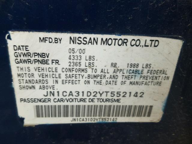 JN1CA31D2YT552142 - 2000 NISSAN MAXIMA GLE BLUE photo 10